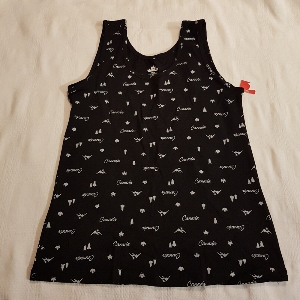 Canada design women's size Medium black with white writing tank top, New